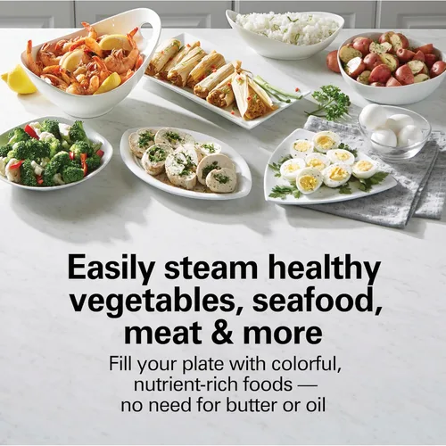 Vista 2 de Hamilton Beach - Vaporizador de alimentos eléctrico digital y arrocera para cocina rápida y saludable de verduras y mariscos, tazones apilables