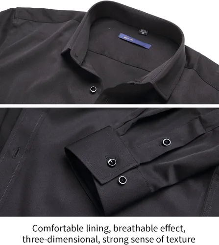 Vista 5 de FLY HAWK Camisas de vestir para hombre, ajuste delgado, manga larga, elástica, fibra de bambú, camisas con botones