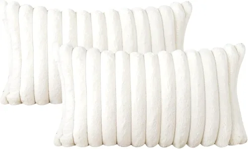 Vista 6 de Soleebee Juego de 2 fundas de cojín decorativo de terciopelo suave y acogedor, fundas de piel sintética de conejo para sofá, cama, silla, cojines