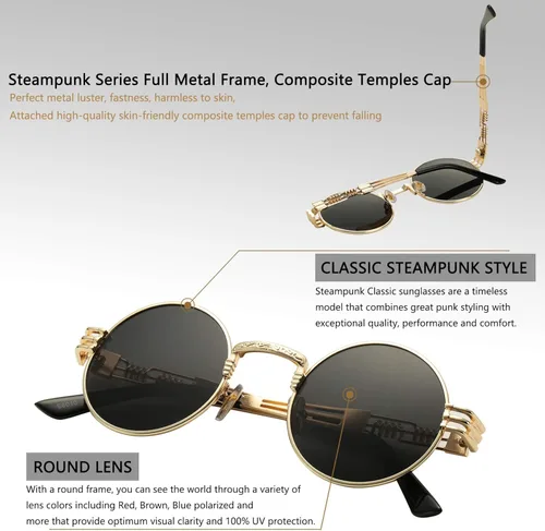 Vista 4 de DeBuff Gafas de sol retro redondas steampunk hippie