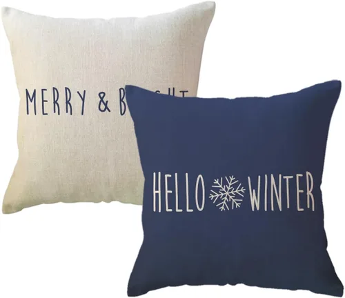Vista 7 de ULOVE LOVE YOURSELF Hello Winter - Fundas de almohada de 18 x 18 pulgadas, color negro feliz y brillante, fundas de cojín decorativas de invierno