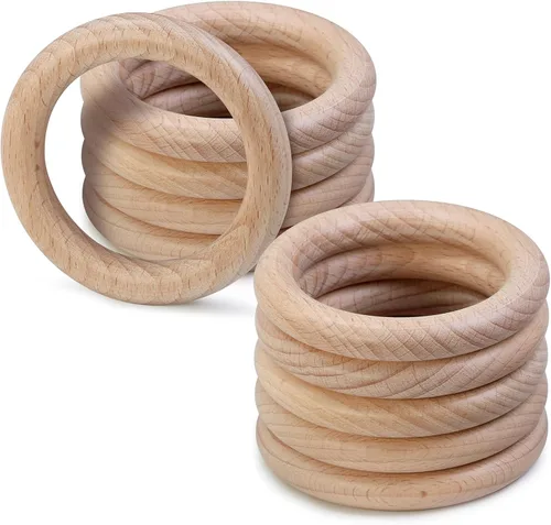 Vista 18 de FoDau770 5 anillos de madera de haya natural, anillos de madera maciza sin terminar, círculos de madera resistente, círculos de macramé