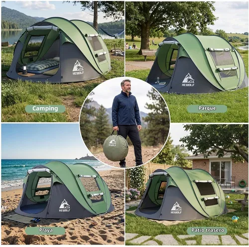 Vista 6 de Hewolf Tienda de campaña desplegable para 2/4 personas, fácil instalación instantánea, impermeable, tienda familiar automática para camping