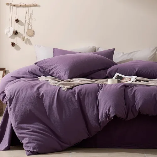 Vista 24 de JELLYMONI Funda de edredón tamaño individual, funda de edredón 100% algodón lavado con textura similar al lino, ropa de cama transpirable y suave