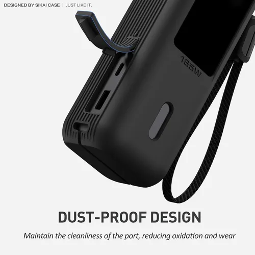 Vista 4 de Estuche de silicona para batería externa Anker Laptop (25,000mAh 165W) con orificio para tuerca de 1/4", almacenamiento para tarjeta SD/SIM Negro
