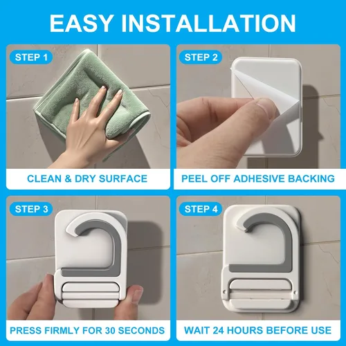 Vista 7 de Paquete de 3 soportes de pared para trapeador y escoba, autoadhesivo, sin taladro, agarre de mango de escoba, organizador de limpieza del hogar