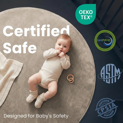 Vista 5 de Tapete de juego ultra suave para bebé, tapete redondo de espuma elástica de 1.3 pulgadas de grosor de 47 pulgadas para niños pequeños, parte trasera