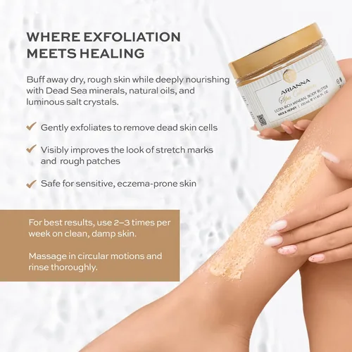 Vista 4 de Arianna - Exfoliante corporal ultra exfoliante con minerales del mar muerto, exfolia suavemente y naturalmente hidratante del Mar Muerto