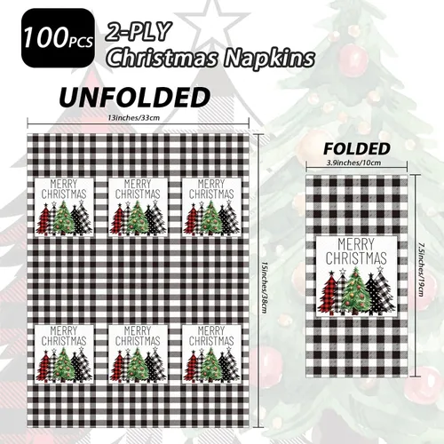 Vista 2 de Servilletas de Navidad de búfalo blanco y negro, servilletas de papel desechables para decoración de mesa de Navidad (100 unidades)