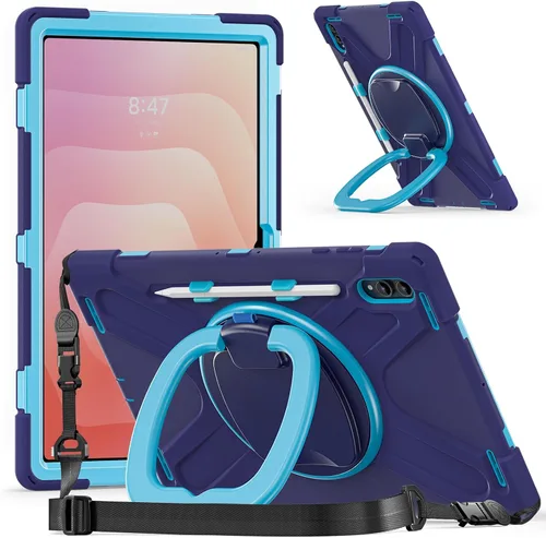 Vista 23 de Funda de rotación 360 para Galaxy S8 Ultra de 14.6 pulgadas, funda resistente con anillo giratorio, correa de transporte para hombro, correa de Negro