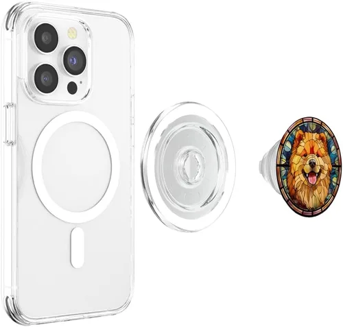 Vista 4 de Chow Chow Dog Stained Glass Leadlight Artistic Design PopSockets MagSafe PopGrip for iPhone