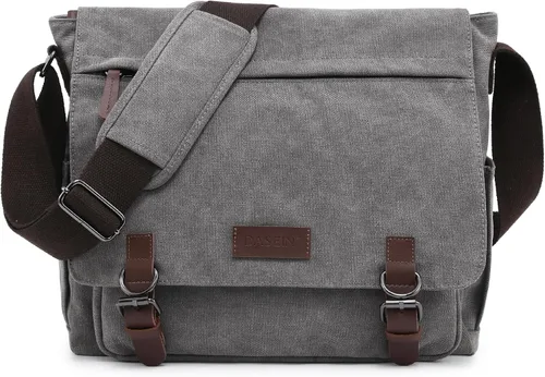 Vista 8 de Bolso de hombro grande vintage de lona para mensajero, bolso cruzado para viajes, cartera, maletín, bolsa de negocios para portátil de 15 pulgadas