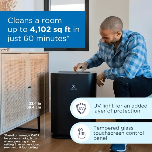Vista 2 de Medify MA-125 Purificador de aire con filtro HEPA H14 verdadero 4,102 pies cuadrados de cobertura en 1 hora para humo, incendios forestales