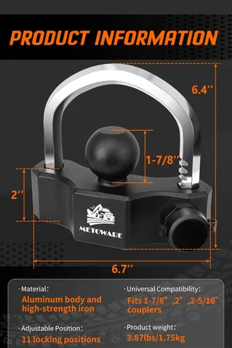 Vista 3 de METOWARE Juego de Cerradura de Acoplador de Remolque para Trabajo Pesado - Cerradura Universal de Bola de Remolque, Enganche de Pasador Curvado
