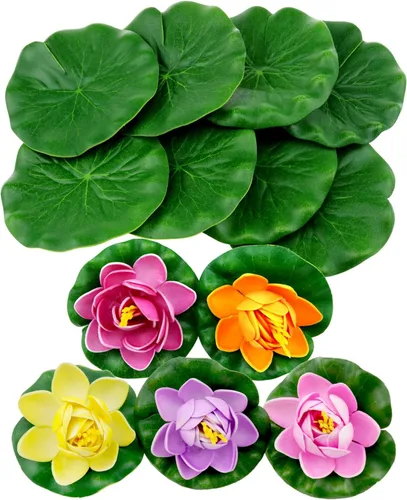 Vista 6 de Decoración de flores artificiales de estanque, almohadillas de lirio de agua para estanques, accesorios de plantas de toro artificiales, perfectos
