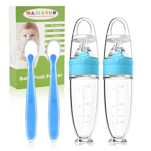 Vista 11 de Juego de cucharas dispensadoras de alimentos para bebés de 4 piezas de silicona - WAJIAYON, cucharas de alimentación con exprimidor de 3 oz