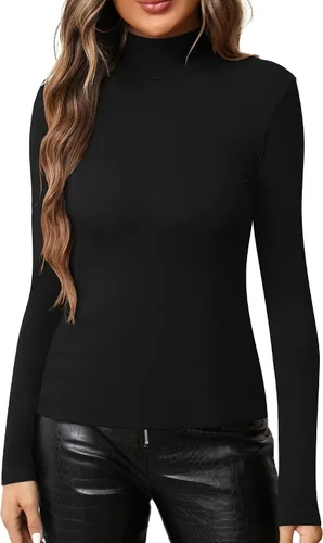 Vista 3 de MANGOPOP Camiseta ajustada de manga larga con cuello alto falso para mujer