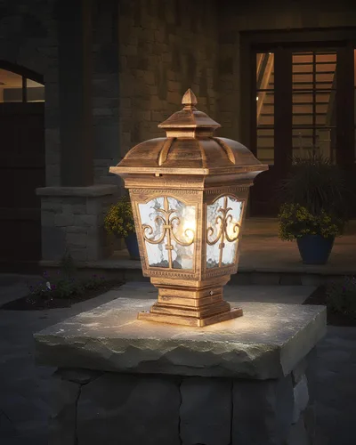 Vista 2 de Paquete de 2 luces de poste para exteriores, lámpara de poste de bronce, luces de calle antiguas para patio, jardín, césped de cerca, camino