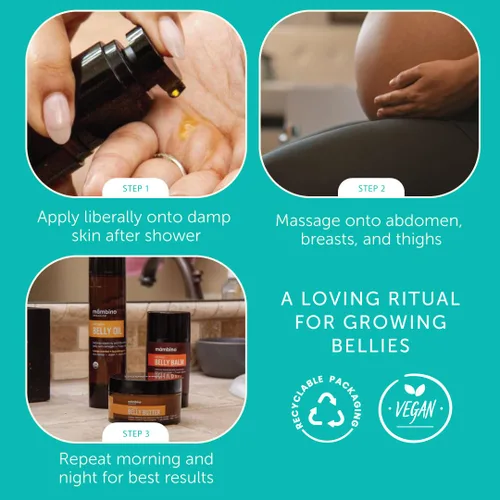 Vista 5 de Mambino Organics Oh Baby! Aceite de vientre para mujeres embarazadas, aceite orgánico para estrías para embarazo, elasticidad de la piel posparto