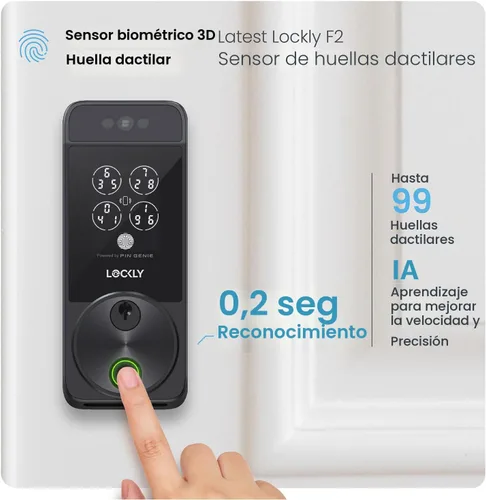 Vista 5 de Lockly Visage Zeno Series Smart Lock, Cerradura inteligente con reconocimiento facial y entrada sin llave por huellas dactilares, cerrojo