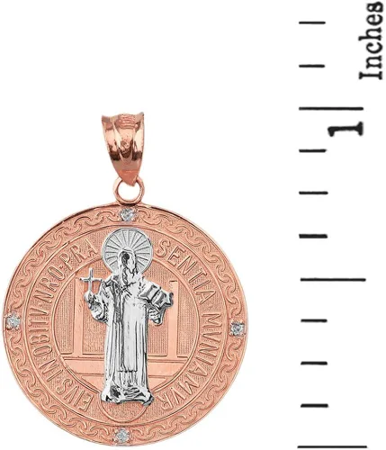 Vista 2 de Medalla de San Benito San St Benedict 14K two-gold Rose Gold Coin Colgante (1")