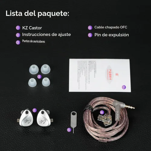 Vista 6 de KZ - Auriculares con monitor de oído con micrófono, auriculares de graves mejorados de alta fidelidad, IEMs de aislamiento de ruido, auriculares