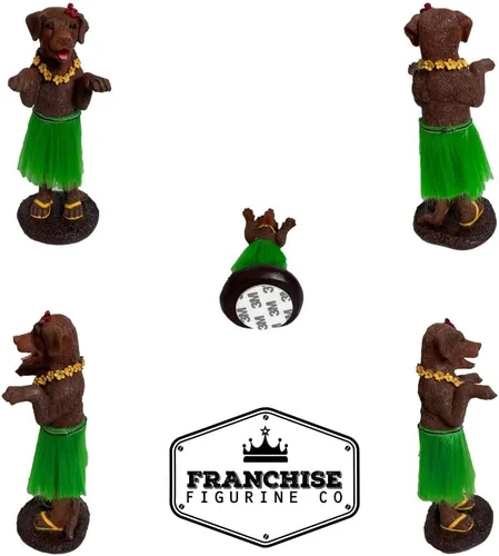 Vista 2 de Franchise Figurine Co Chocolate Labrador Dashboard Hula Dog 6 pulgadas 6" Hawaiian Bobblehead Figurine para automóvil, escritorio y hogar Regalo