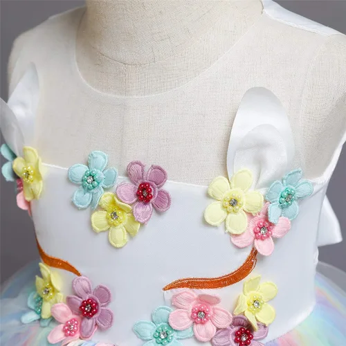 Vista 6 de Vestido de princesa de unicornio para niña vestido largo de tul arco iris ropa de cumpleaños para niños Arco iris
