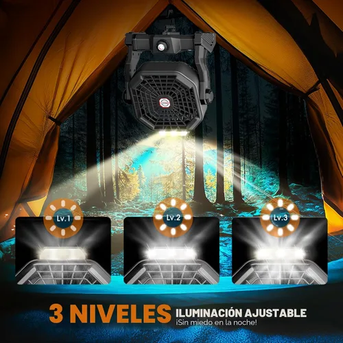 Vista 6 de Ventilador de energía solar, 【Máximo de 40 horas de funcionamiento】Ventiladores solares recargables de camping y linterna LED, ventilador portátil