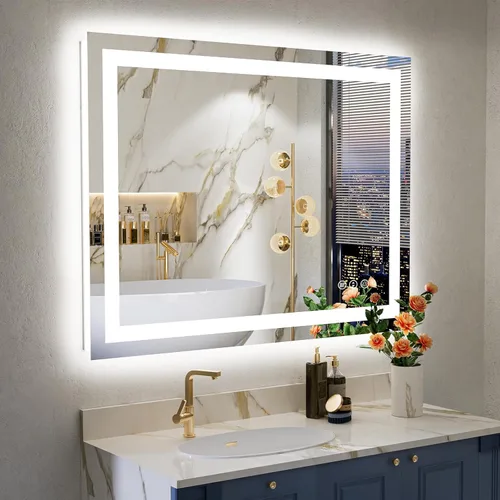 Vista 43 de Espejo de baño LED de 24x30 pulgadas con luces, espejo de tocador frontal y retroiluminado para pared de baño con 3 colores, regulable