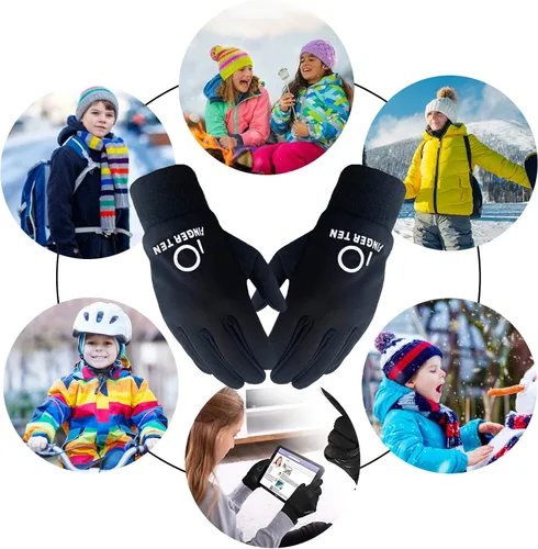 Vista 7 de FINGER TEN Guantes de invierno para niños impermeables con calentador de cuello libre pantalla táctil para niños y niñas para clima frío deportes al