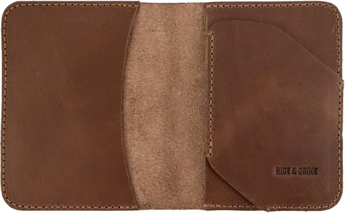 Vista 11 de Hide & Drink, Billetera plegable para tarjetas diagonal, hecha a mano de cuero de grano completo, almacenamiento compacto con clase, profesional
