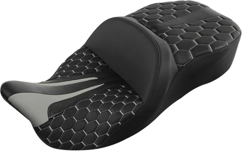 Vista 13 de C.C. RIDER Asiento de Cuero para Conductor y Pasajero - Asiento de Turismo de Gel Fat Diamond 2-Up Compatible con Harley Touring Road King Street