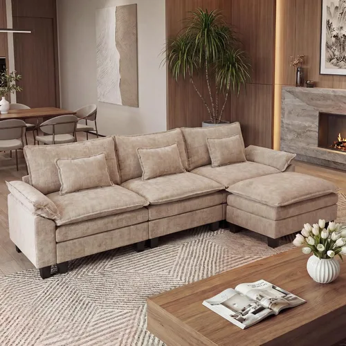 Vista 35 de URRED - Sofá seccional modular Cloud, sofá moderno en forma de L de 87" con profundidad de asiento con otomana y almohadas, ultra cómodo sofá