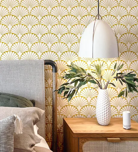 Vista 8 de MelunMer Papel tapiz dorado para despegar y pegar, papel adhesivo dorado bohemio para gabinetes, autoadhesivo, extraíble, para dormitorio/baño