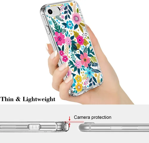 Vista 6 de ICEDIO Funda para iPhone SE 2022/2020, 8, 7 - TPU Transparente, Diseño de Flores Florecientes Coloridas, con Protector de Pantalla para Niñas