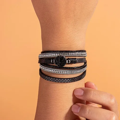 Vista 2 de Pulseras bohemias de cuero con cierre magnético para mujer, Cuero sintético