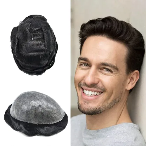 Vista 83 de Extensiones de pelo y tupés para hombre, sistema de cabello humano de poliéster completo para hombre, postizo de repuesto para hombre, protesis