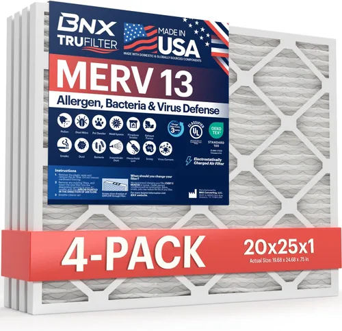 Vista 25 de BNX TruFilter 10x24x1 Filtro de aire MERV 13 (paquete de 4) - HECHO EN EE. UU. - Filtros plisados electrostáticos para aire acondicionado HVAC AC