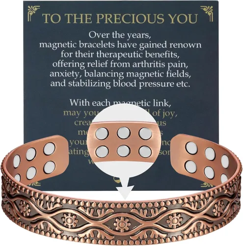 Vista 16 de Pulsera de cobre para hombres, pulsera magnética de cobre de 18X de fuerza para hombres con imanes de 3,800 Gauss, cobre sólido puro al 99.99%