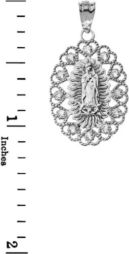 Vista 2 de LA BLINGZ Colgante de plata esterlina con filigrana de Virgen María de Guadalupe CZ, Metal