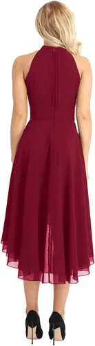 Vista 5 de YONGHS Vestido de dama de honor alto y bajo halter de las mujeres vestido corto de fiesta de baile vestido de regreso a
