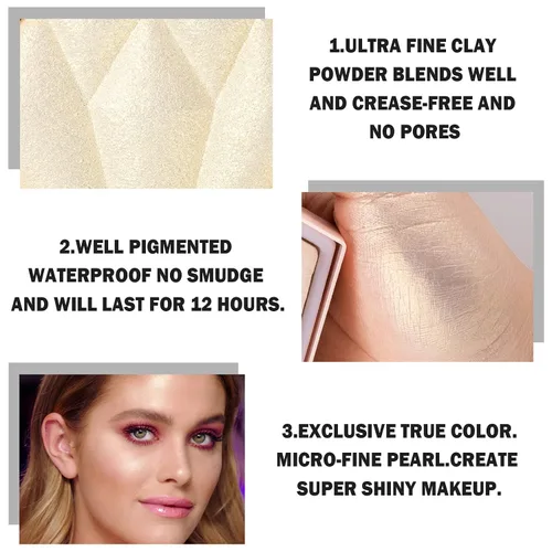 Vista 4 de Paleta de maquillaje con resaltador facial blanco, polvo de contorno brillante, impermeable, de larga duración, ilumina la tez facial, iluminador