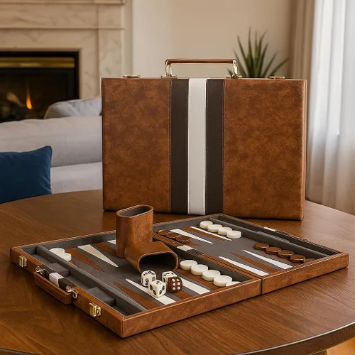Vista 5 de Juego de tablero plegable clásico de 15 pulgadas con funda de cuero, juego de viaje portátil, paquete de regalo ideal para amantes de la estrategia