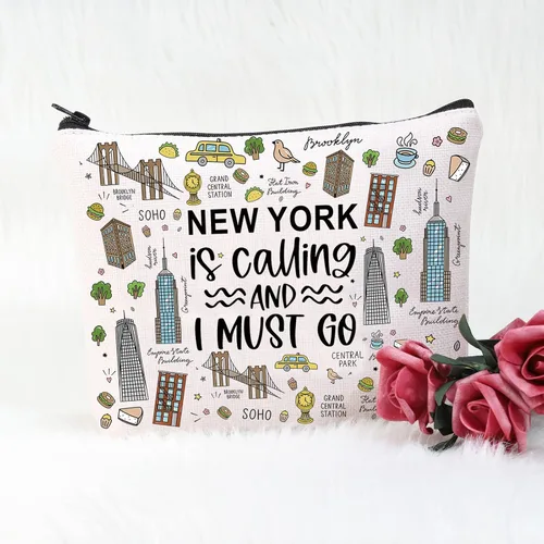 Vista 3 de POFULL NYC Gift New York is Calling and I Must Go Tote Bag Regalo de viaje Regalo de viaje de Nueva York, Nueva York está llamando bolsa de Nueva