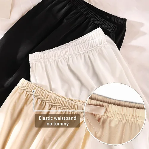 Vista 5 de 3 piezas de pantalones cortos de satén con lazo de encaje para mujer, culottes debajo de los vestidos, medias se desliza debajo de los vestidos