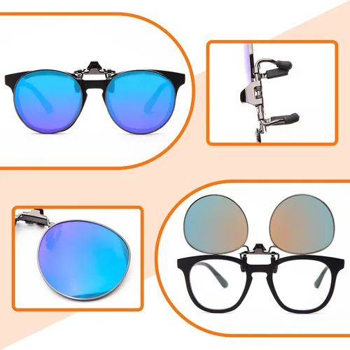 Vista 5 de JO Gafas de sol polarizadas con clip UV400 lentes antirreflejos con marco de metal redondo Azul