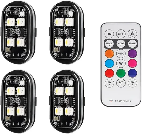 Vista 2 de 4 luces estroboscópicas LED inalámbricas, luces LED inalámbricas para automóvil con control remoto, 8 colores, carga USB, IP65, impermeable