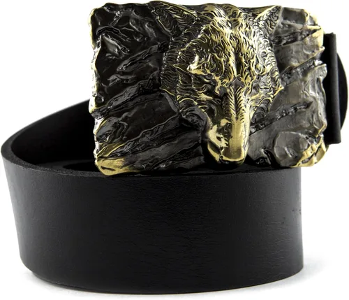 Vista 2 de Cinturón de cuero casual con hebilla Fenrir Wolf, hecho a mano antiguo nórdico escandinavo vikingo mitología hombre lobo hebilla de cinturón