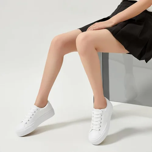 Vista 6 de BABUDOG Zapatos deportivos de plataforma de cuero sintético para mujer, zapatos de plataforma blanca antideslizantes, zapatos de tenis con cordones